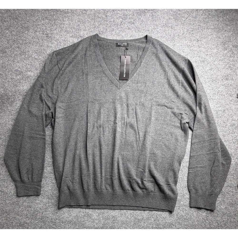 Kallspin‎ Mens 3XL Wool Blend V Neck Pull Over Sweater Casual Long Sleeve